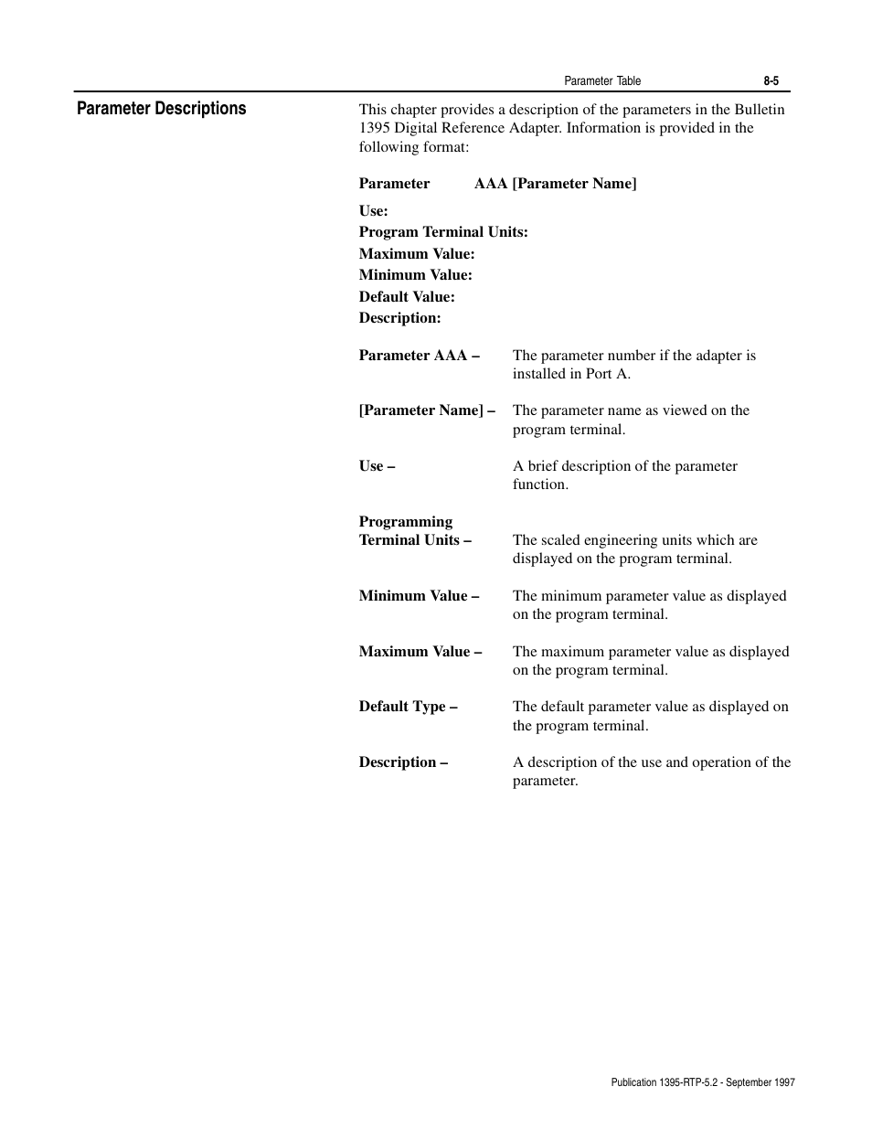 Parameter descriptions | Rockwell Automation 1395 Digital Reference Adapter for RTP Applications User Manual | Page 47 / 69