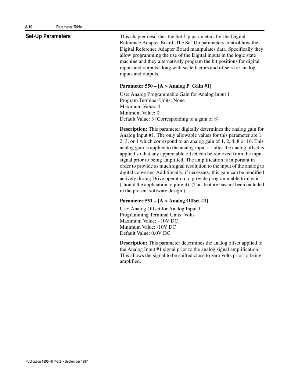 Set-up parameters | Rockwell Automation 1395 Digital Reference Adapter for RTP Applications User Manual | Page 52 / 69