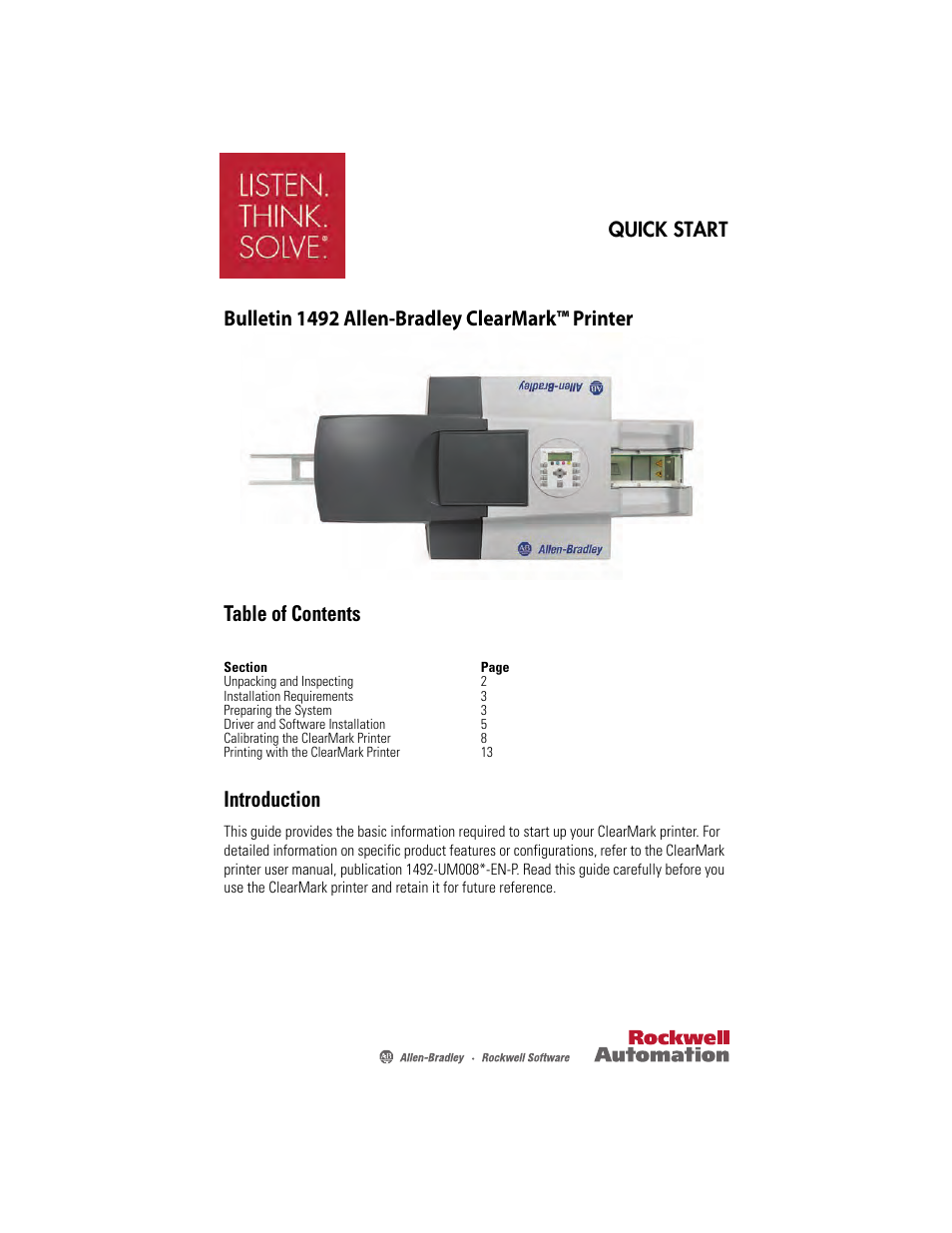 Rockwell Automation 1492-PRINT220 ClearMark Quick Start User Manual | 16 pages