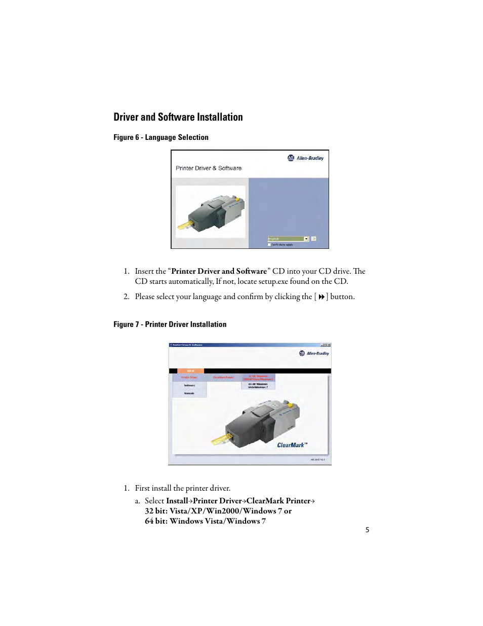 Driver and software installation | Rockwell Automation 1492-PRINT220 ClearMark Quick Start User Manual | Page 5 / 16
