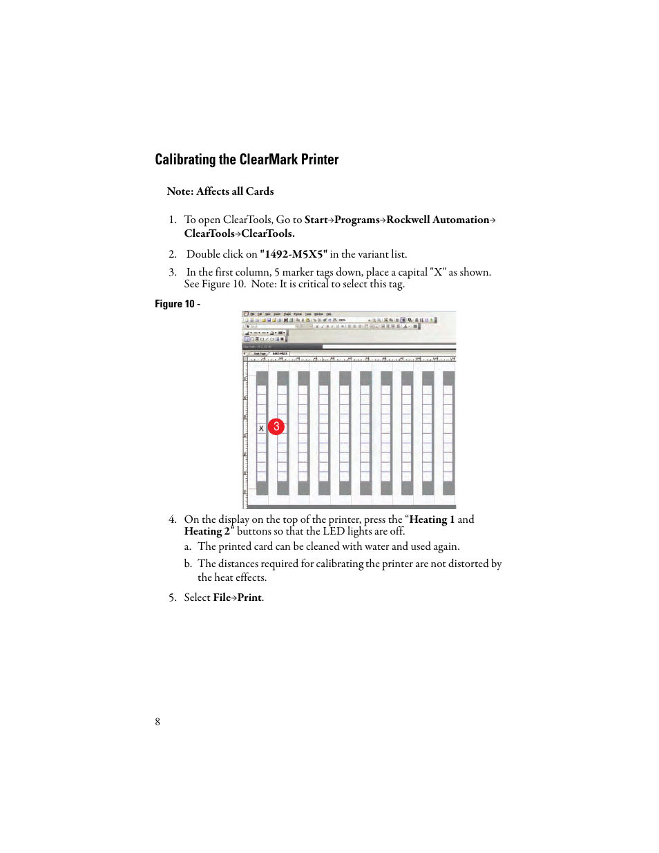 Calibrating the clearmark printer | Rockwell Automation 1492-PRINT220 ClearMark Quick Start User Manual | Page 8 / 16