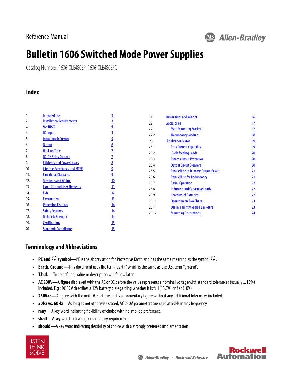 Rockwell Automation 1606-XLE480EPC Power Supply Reference Manual User Manual | 26 pages