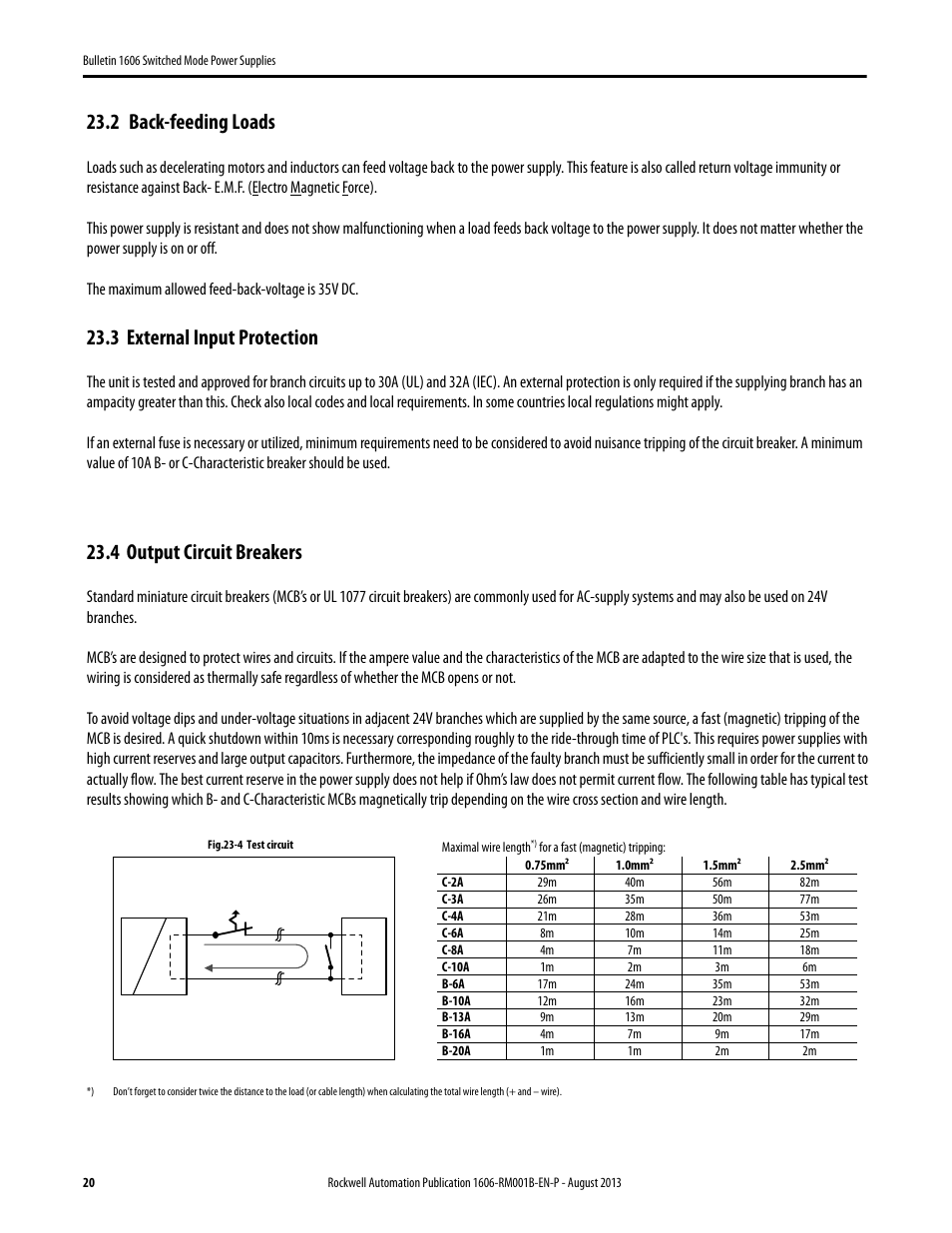 2 back-feeding loads, 3 external input protection, 4 output circuit breakers | Back-feeding loads, External input protection, Output circuit breakers | Rockwell Automation 1606-XLE480EPC Power Supply Reference Manual User Manual | Page 20 / 26