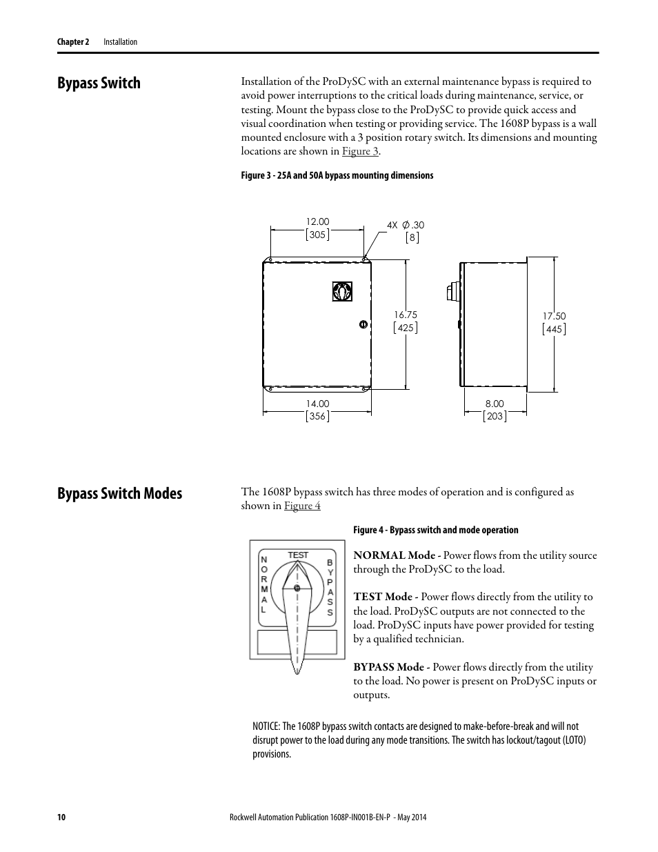 Bypass switch, Bypass switch modes | Rockwell Automation 1608P ProDySC Installation Instructions, 25 and 50 A User Manual | Page 10 / 24