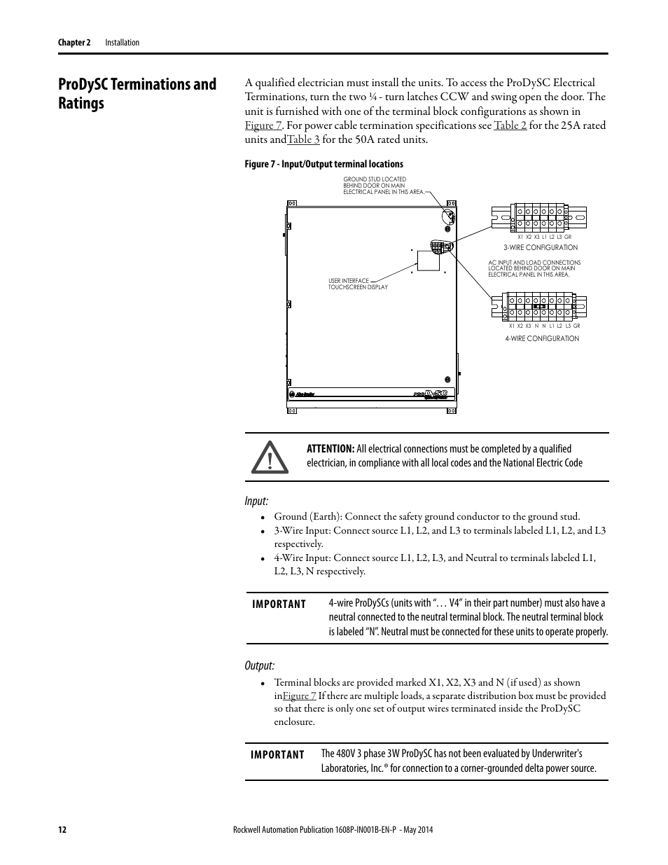 Prodysc terminations and ratings, Input, Output | Rockwell Automation 1608P ProDySC Installation Instructions, 25 and 50 A User Manual | Page 12 / 24