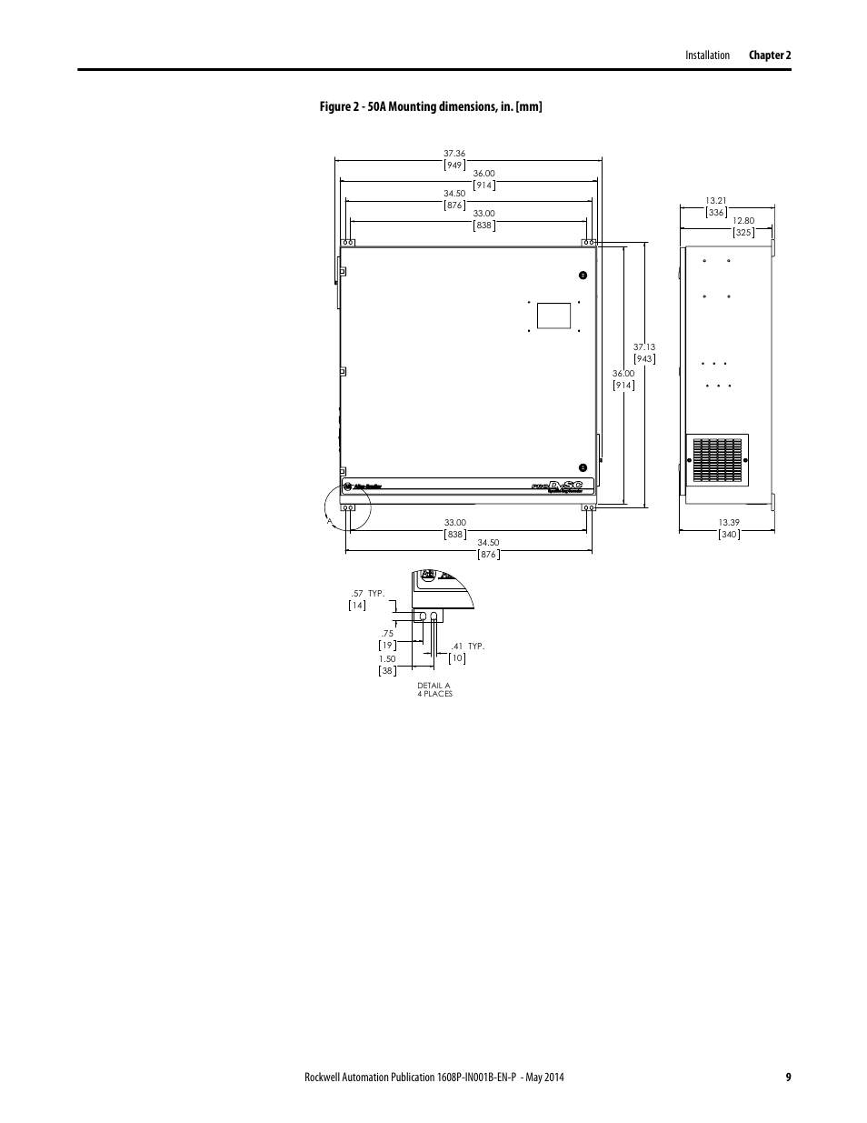 Figure 2 - 50a mounting dimensions, in. [mm | Rockwell Automation 1608P ProDySC Installation Instructions, 25 and 50 A User Manual | Page 9 / 24