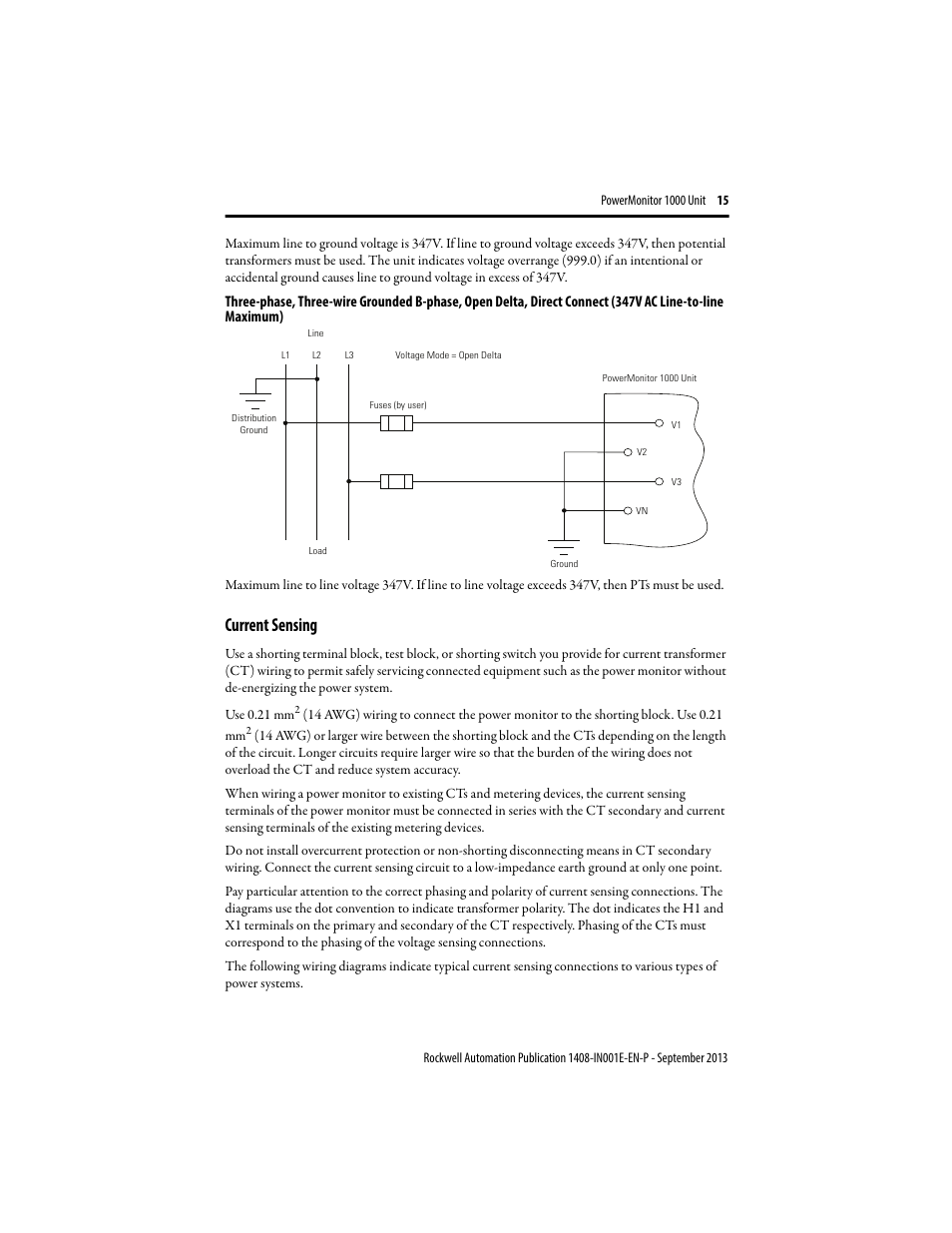 Current sensing | Rockwell Automation 1408-EMxx PowerMonitor 1000 Unit User Manual | Page 15 / 80