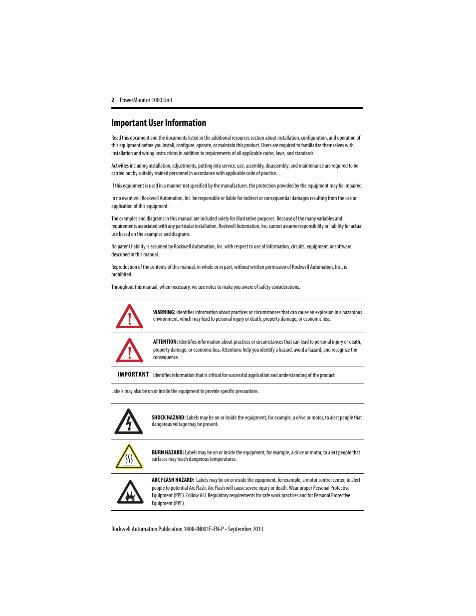 Important user information | Rockwell Automation 1408-EMxx PowerMonitor 1000 Unit User Manual | Page 2 / 80