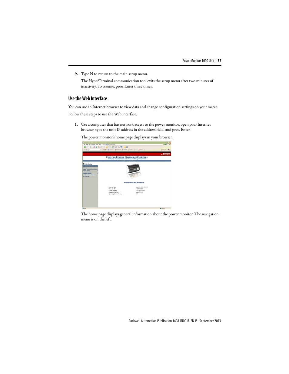 Use the web interface | Rockwell Automation 1408-EMxx PowerMonitor 1000 Unit User Manual | Page 37 / 80