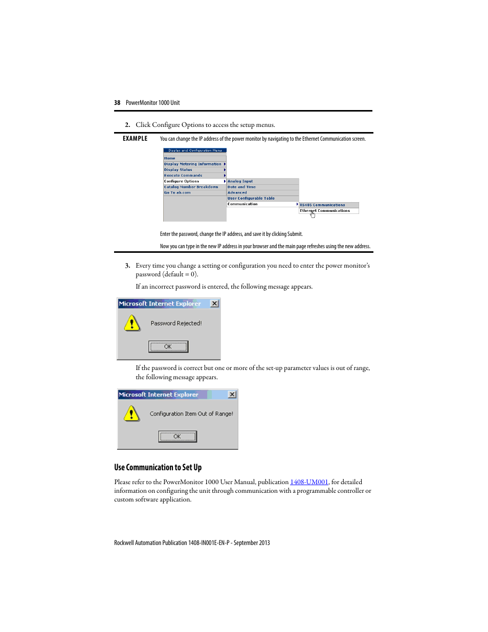 Use communication to set up | Rockwell Automation 1408-EMxx PowerMonitor 1000 Unit User Manual | Page 38 / 80