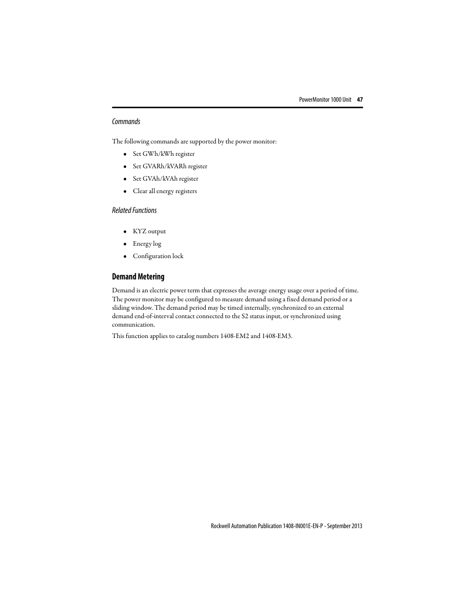 Demand metering | Rockwell Automation 1408-EMxx PowerMonitor 1000 Unit User Manual | Page 47 / 80