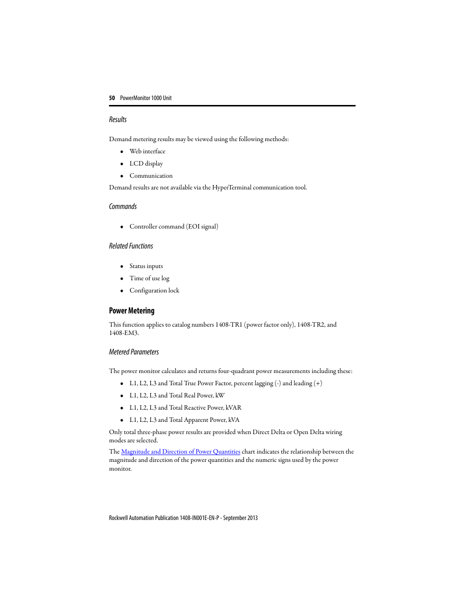 Power metering | Rockwell Automation 1408-EMxx PowerMonitor 1000 Unit User Manual | Page 50 / 80