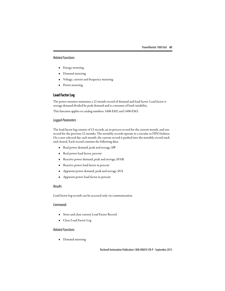 Load factor log | Rockwell Automation 1408-EMxx PowerMonitor 1000 Unit User Manual | Page 61 / 80