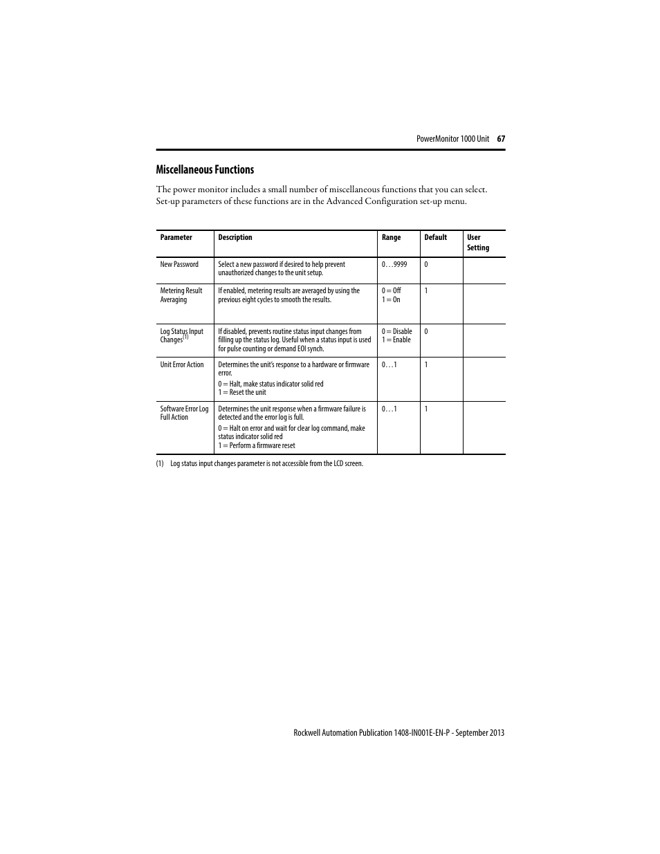 Miscellaneous functions | Rockwell Automation 1408-EMxx PowerMonitor 1000 Unit User Manual | Page 67 / 80