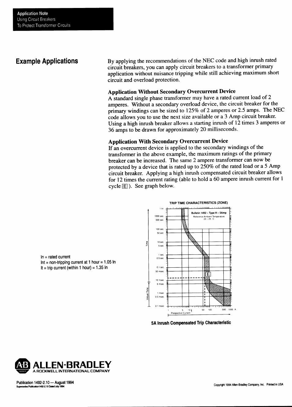 Standard, Example applications, Application with secondary overcurrent device | Publication no | Rockwell Automation 1492 APPL.NOTE/PROTECT TRANS.CRCTS. User Manual | Page 4 / 4
