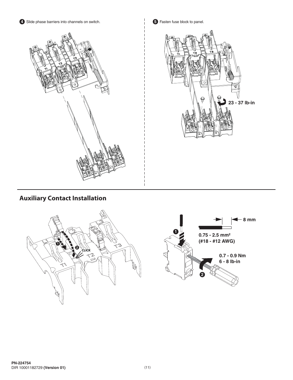 Auxiliary contact installation | Rockwell Automation 1494U-D30_D60_D100 Universal Disconnect Switch Installation Instructions (30A, 60A, 100A) User Manual | Page 11 / 16