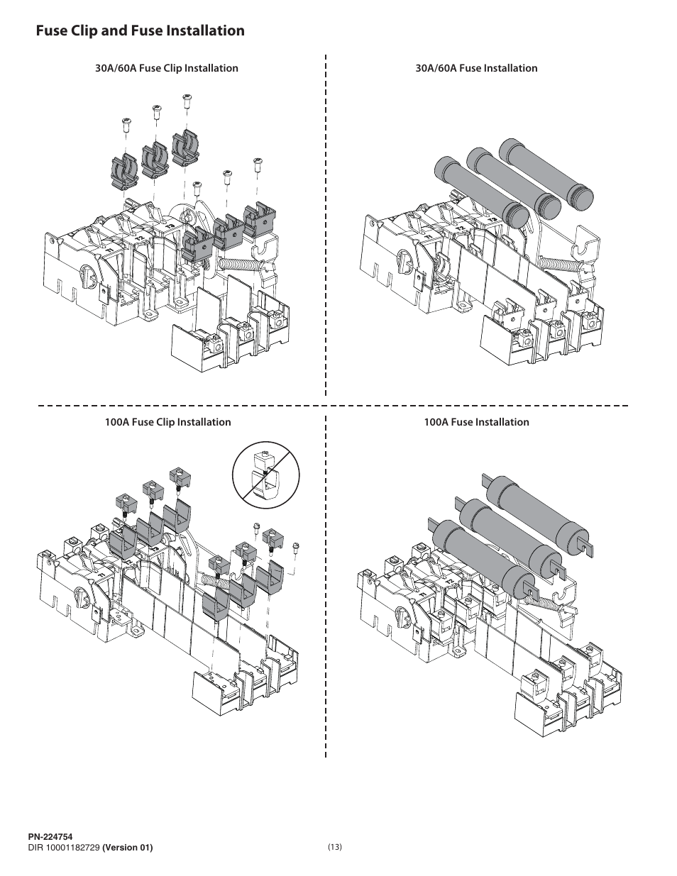 Fuse clip and fuse installation | Rockwell Automation 1494U-D30_D60_D100 Universal Disconnect Switch Installation Instructions (30A, 60A, 100A) User Manual | Page 13 / 16