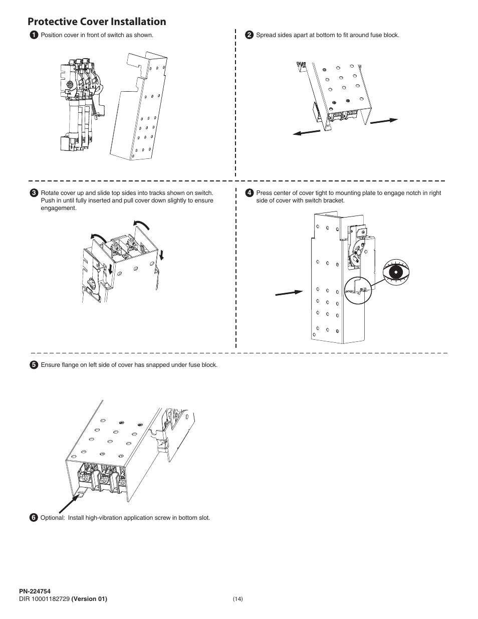 Protective cover installation | Rockwell Automation 1494U-D30_D60_D100 Universal Disconnect Switch Installation Instructions (30A, 60A, 100A) User Manual | Page 14 / 16