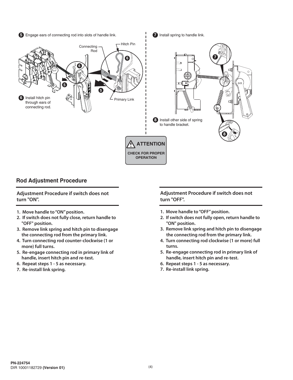 Rod adjustment procedure, Adjustment procedure if switch does not turn "on, Adjustment procedure if switch does not turn "off | Rockwell Automation 1494U-D30_D60_D100 Universal Disconnect Switch Installation Instructions (30A, 60A, 100A) User Manual | Page 4 / 16