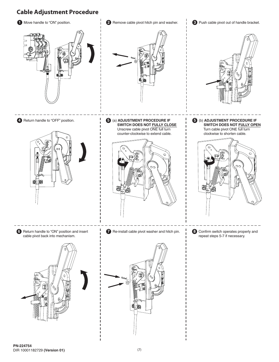 Cable adjustment procedure | Rockwell Automation 1494U-D30_D60_D100 Universal Disconnect Switch Installation Instructions (30A, 60A, 100A) User Manual | Page 7 / 16