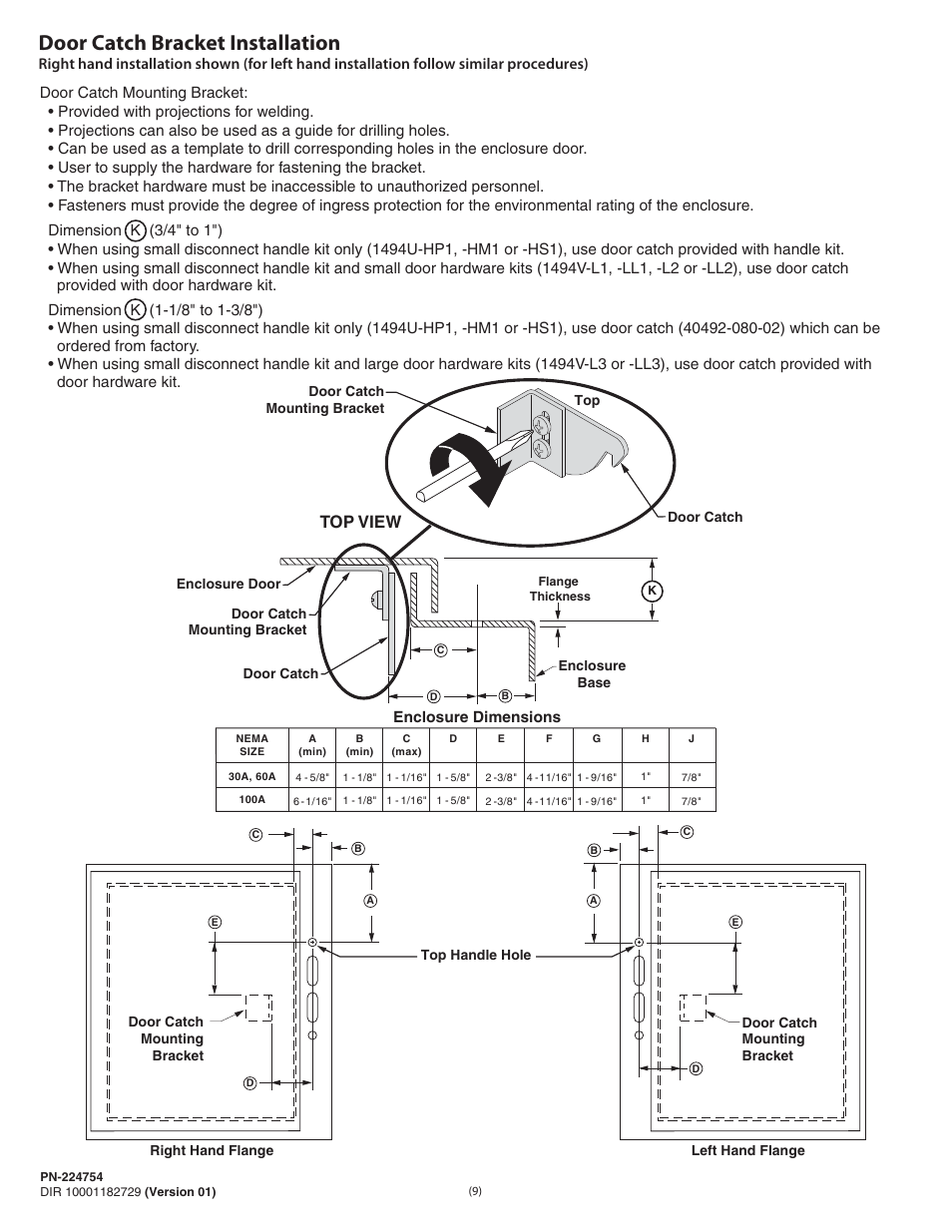 Door catch bracket installation, Top view | Rockwell Automation 1494U-D30_D60_D100 Universal Disconnect Switch Installation Instructions (30A, 60A, 100A) User Manual | Page 9 / 16