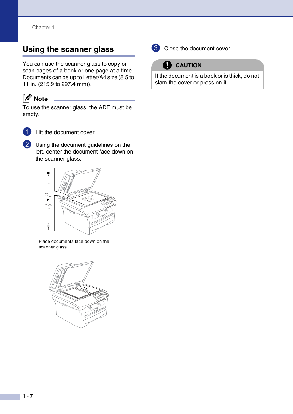 Using the scanner glass, Using the scanner glass -7 | Brother DCP-7020 User Manual | Page 20 / 79