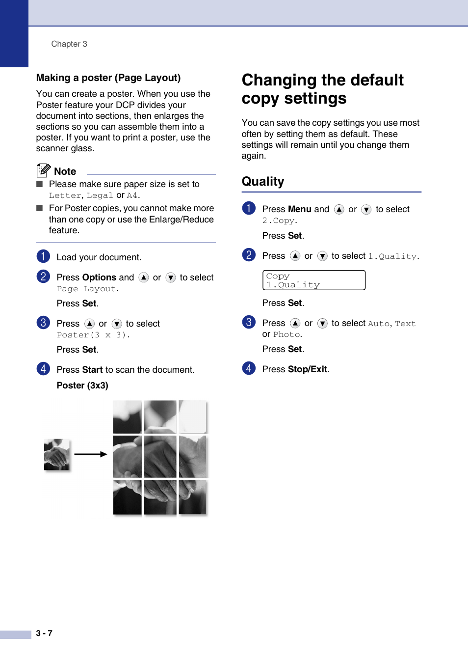 Changing the default copy settings, Quality, Changing the default copy settings -7 | Quality -7 | Brother DCP-7020 User Manual | Page 34 / 79