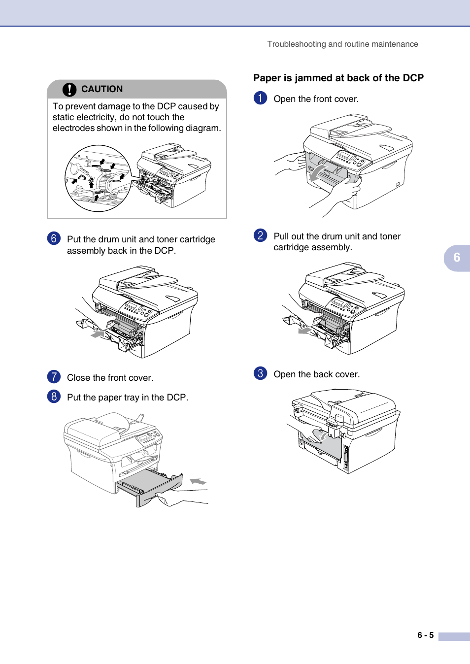 Paper is jammed at back of the dcp | Brother DCP-7020 User Manual | Page 45 / 79