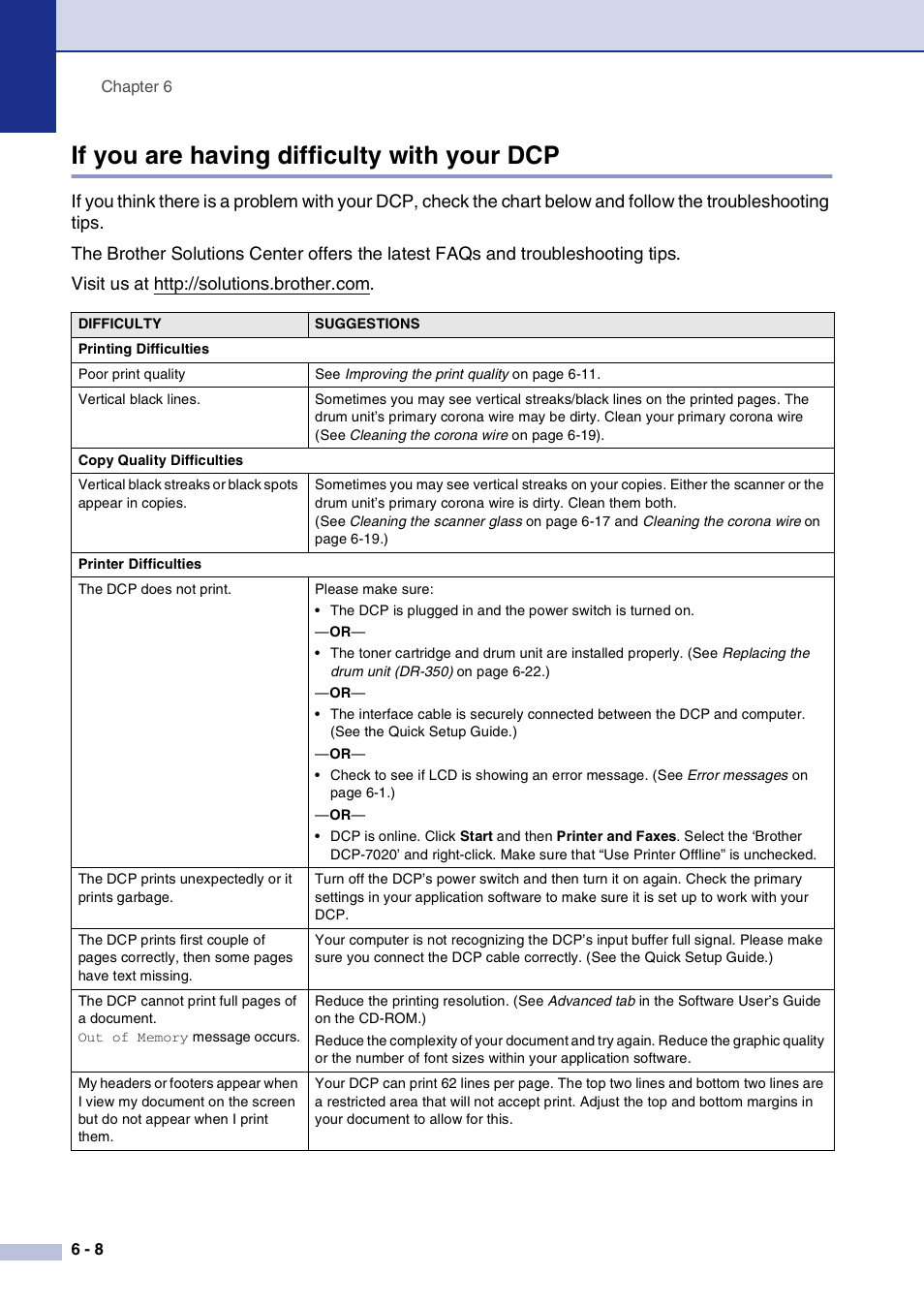 If you are having difficulty with your dcp, If you are having difficulty with your dcp -8 | Brother DCP-7020 User Manual | Page 48 / 79