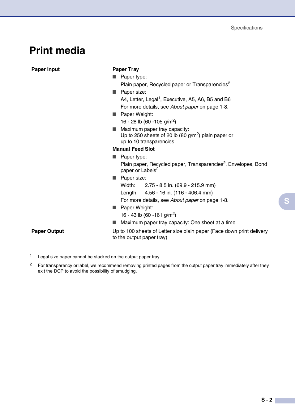 Print media | Brother DCP-7020 User Manual | Page 71 / 79