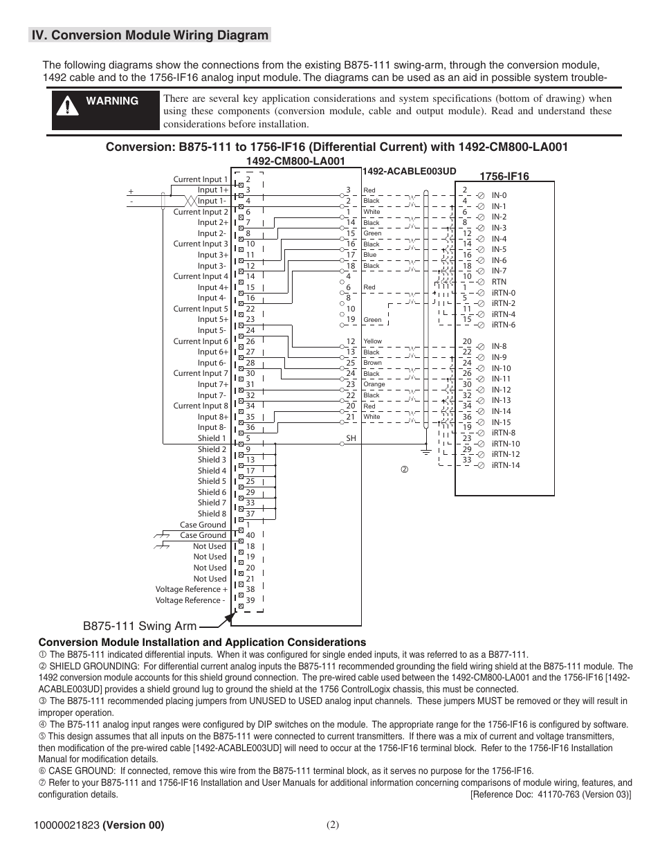 Iv. conversion module wiring diagram | Rockwell Automation 1492-CM800-LA001 Field Wire Conv. Module for Modicon B875-111 to 1756-IF16 User Manual | Page 2 / 4