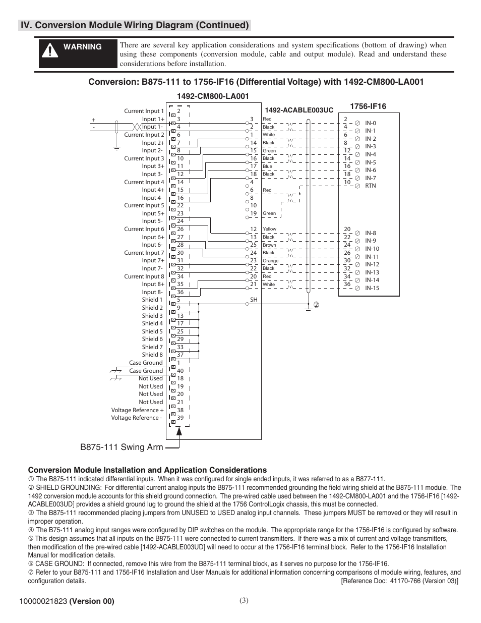 Iv. conversion module wiring diagram (continued) | Rockwell Automation 1492-CM800-LA001 Field Wire Conv. Module for Modicon B875-111 to 1756-IF16 User Manual | Page 3 / 4