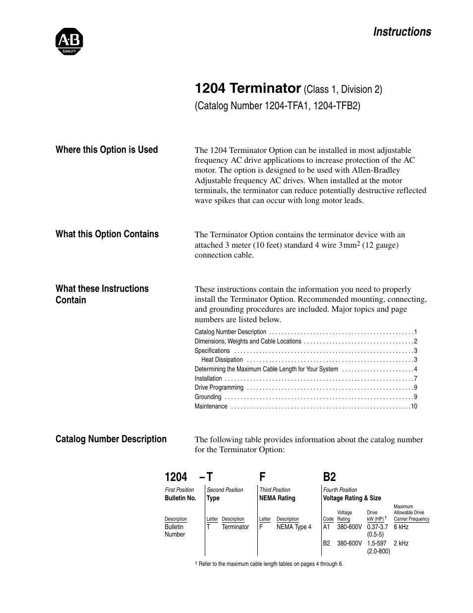 Rockwell Automation 1204-TFB2 Terminator User Manual | 12 pages