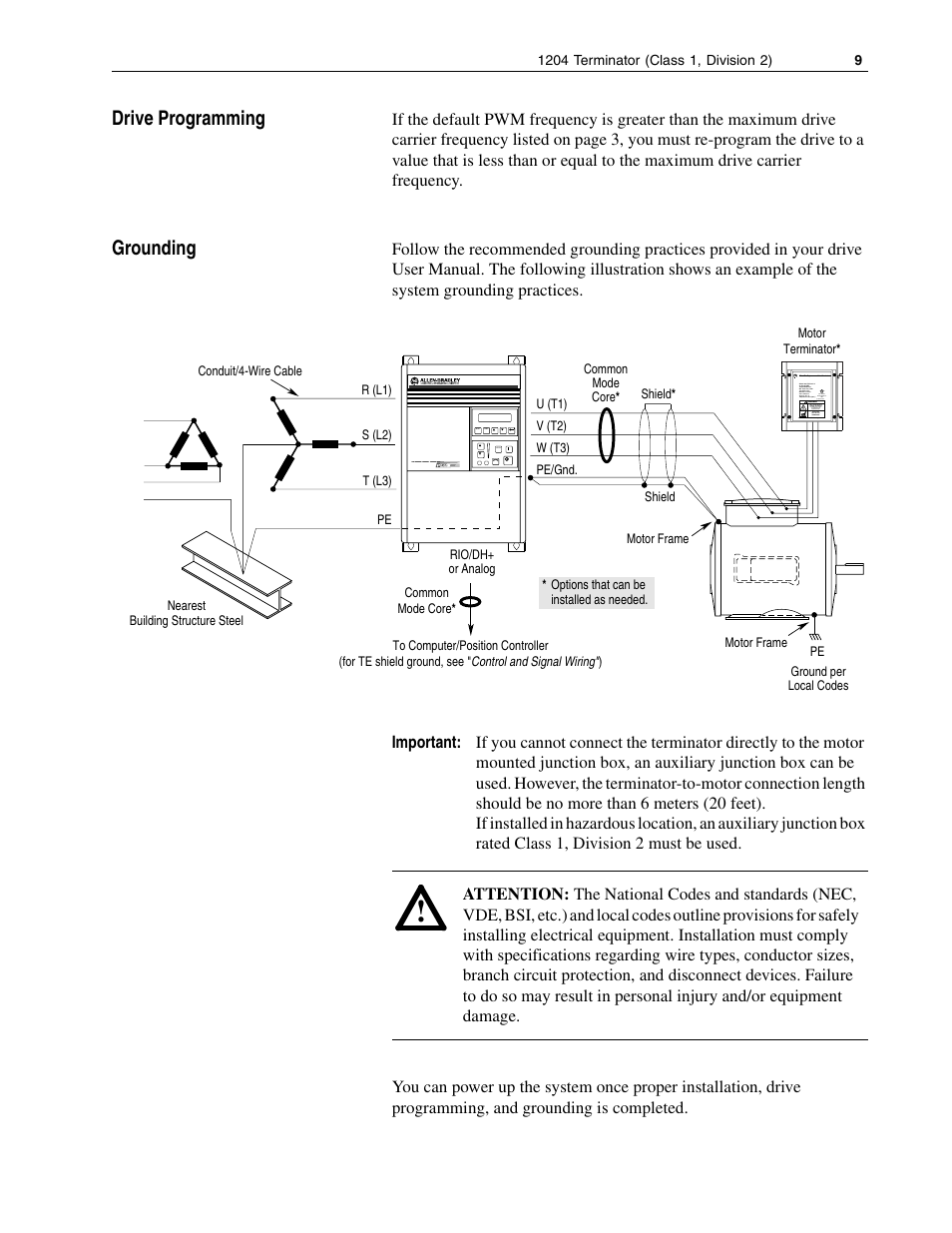 Drive programming, Grounding | Rockwell Automation 1204-TFB2 Terminator User Manual | Page 9 / 12