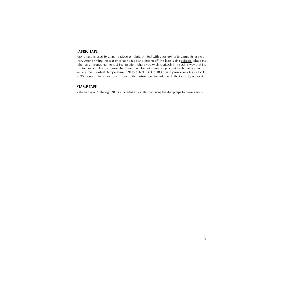 Fabric tape, Stamp tape | Brother P-TOUCH 1900 User Manual | Page 13 / 66