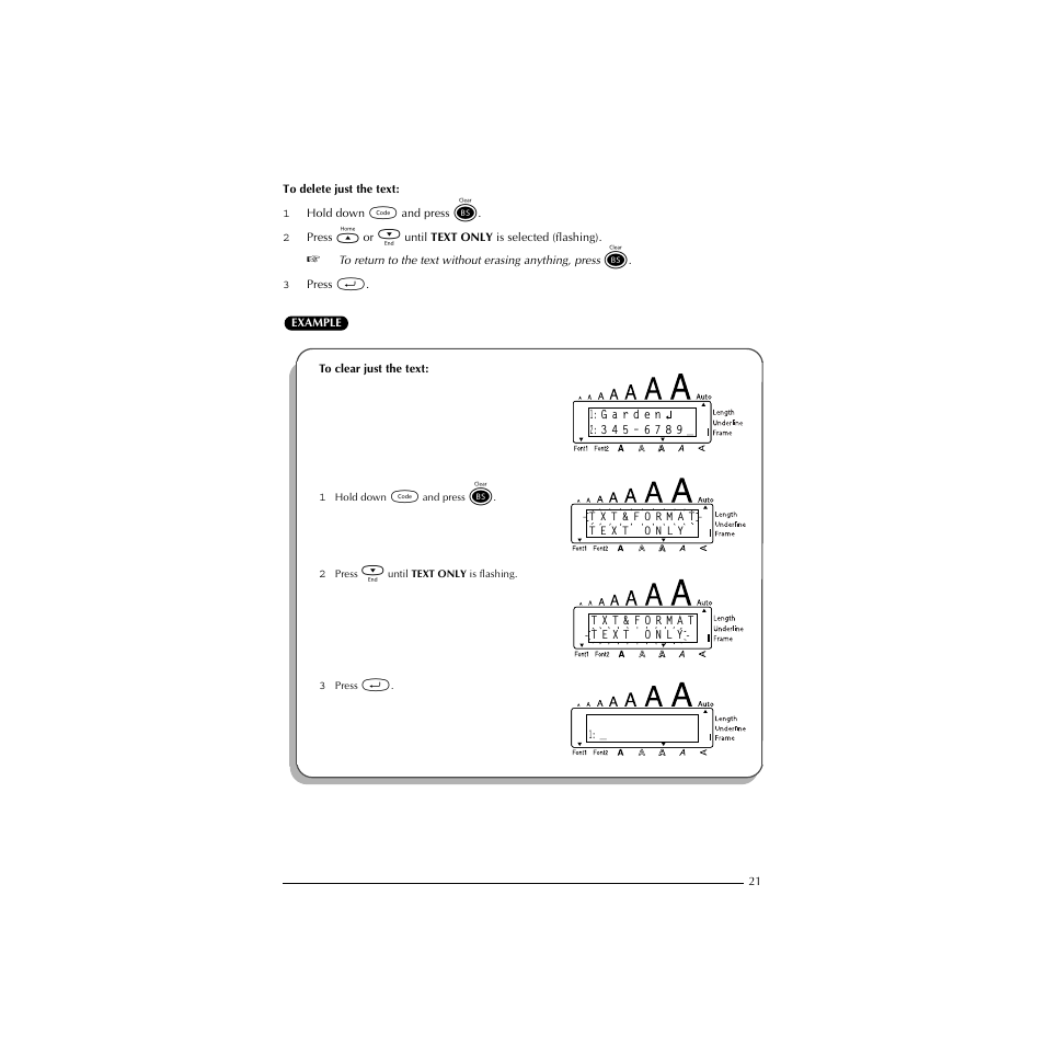 To clear just the text | Brother P-TOUCH 1900 User Manual | Page 25 / 66