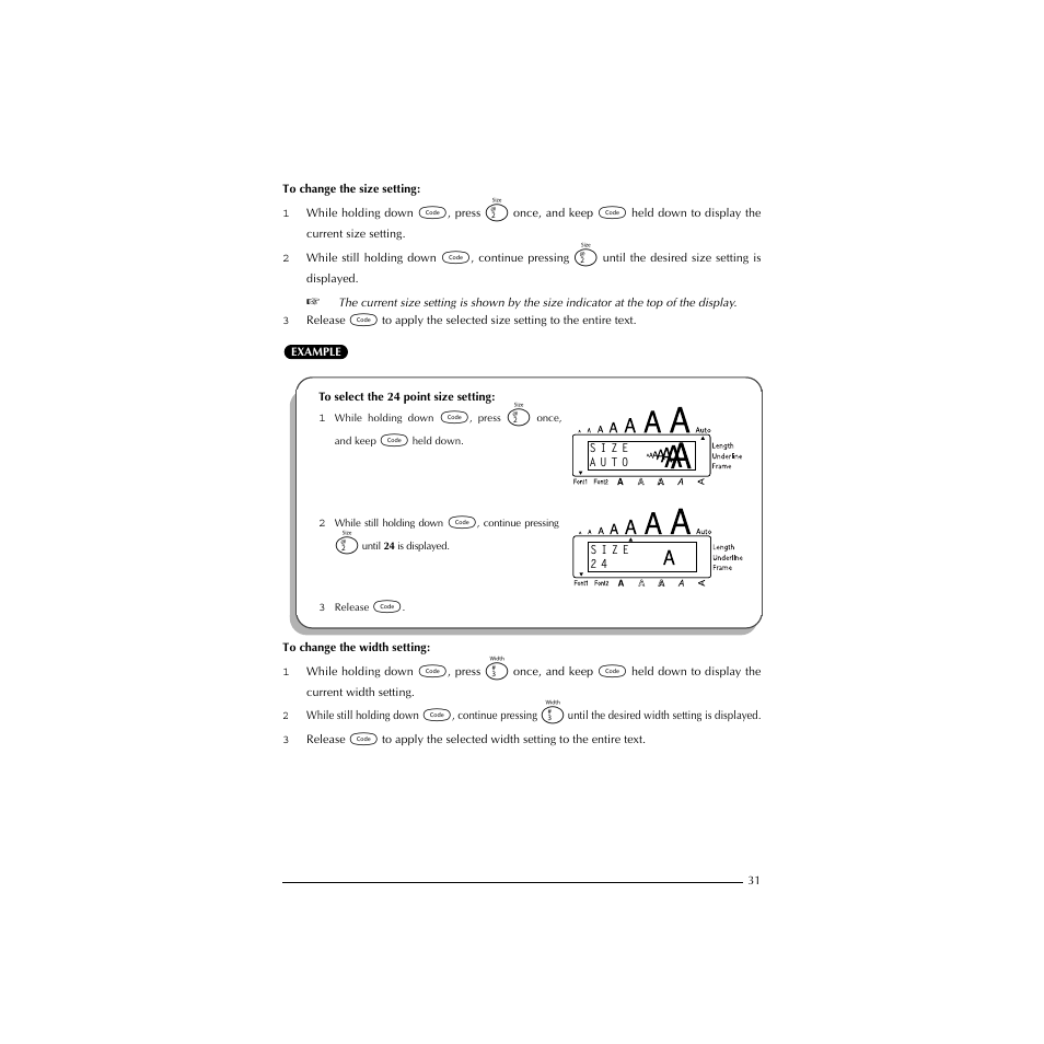 To select the 24 point size setting | Brother P-TOUCH 1900 User Manual | Page 35 / 66