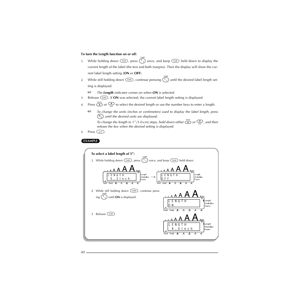 To select a label length of 5 | Brother P-TOUCH 1900 User Manual | Page 44 / 66