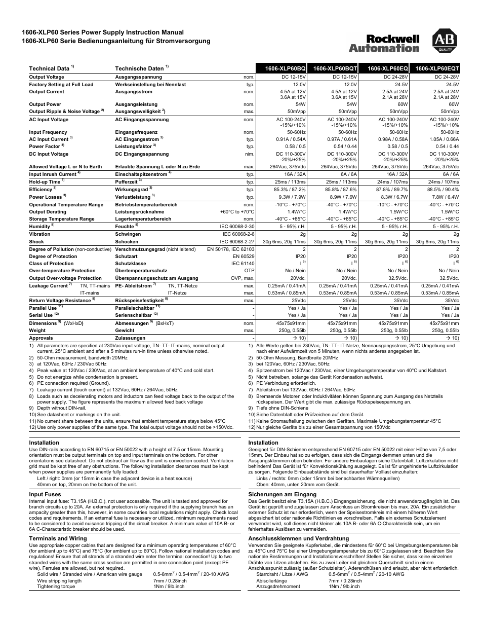 Rockwell Automation 1606-XLP60 DC Power Supply User Manual | Page 3 / 4