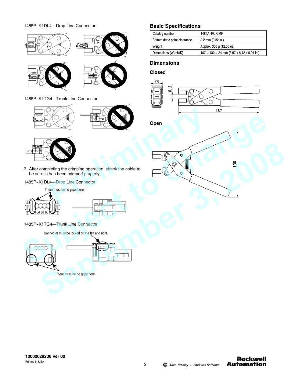 Rockwell Automation 1485A KwikLink Lite, Manual Crimp Tool User Manual | Page 2 / 2