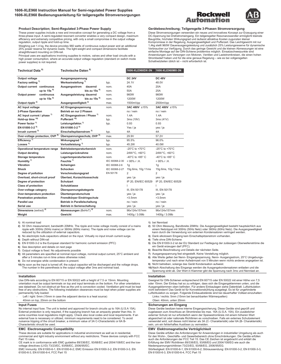 Rockwell Automation 1606-XLE960 DC Power Supply User Manual | Page 3 / 4