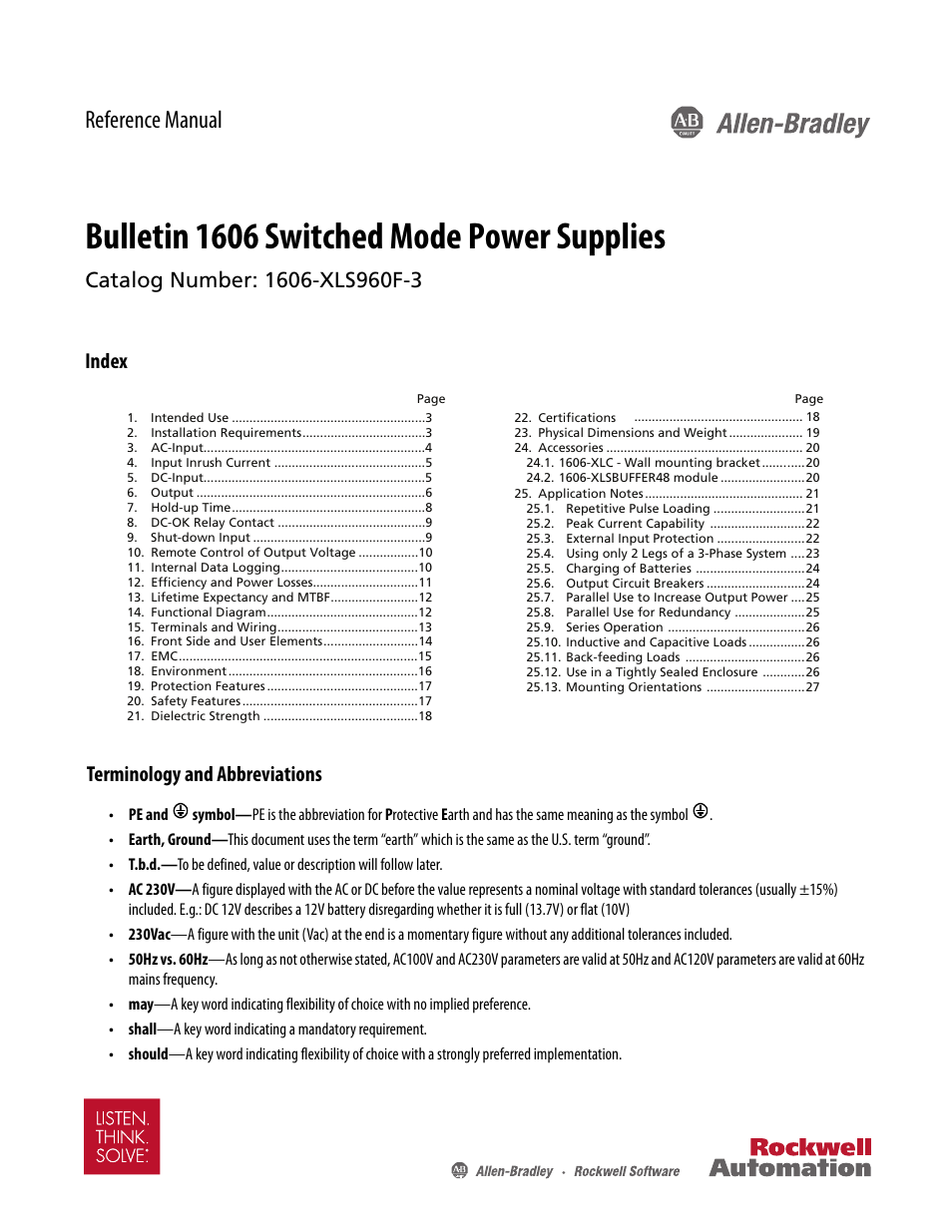 Rockwell Automation 1606-XLS960F-3 Power Supply Reference Manual User Manual | 28 pages