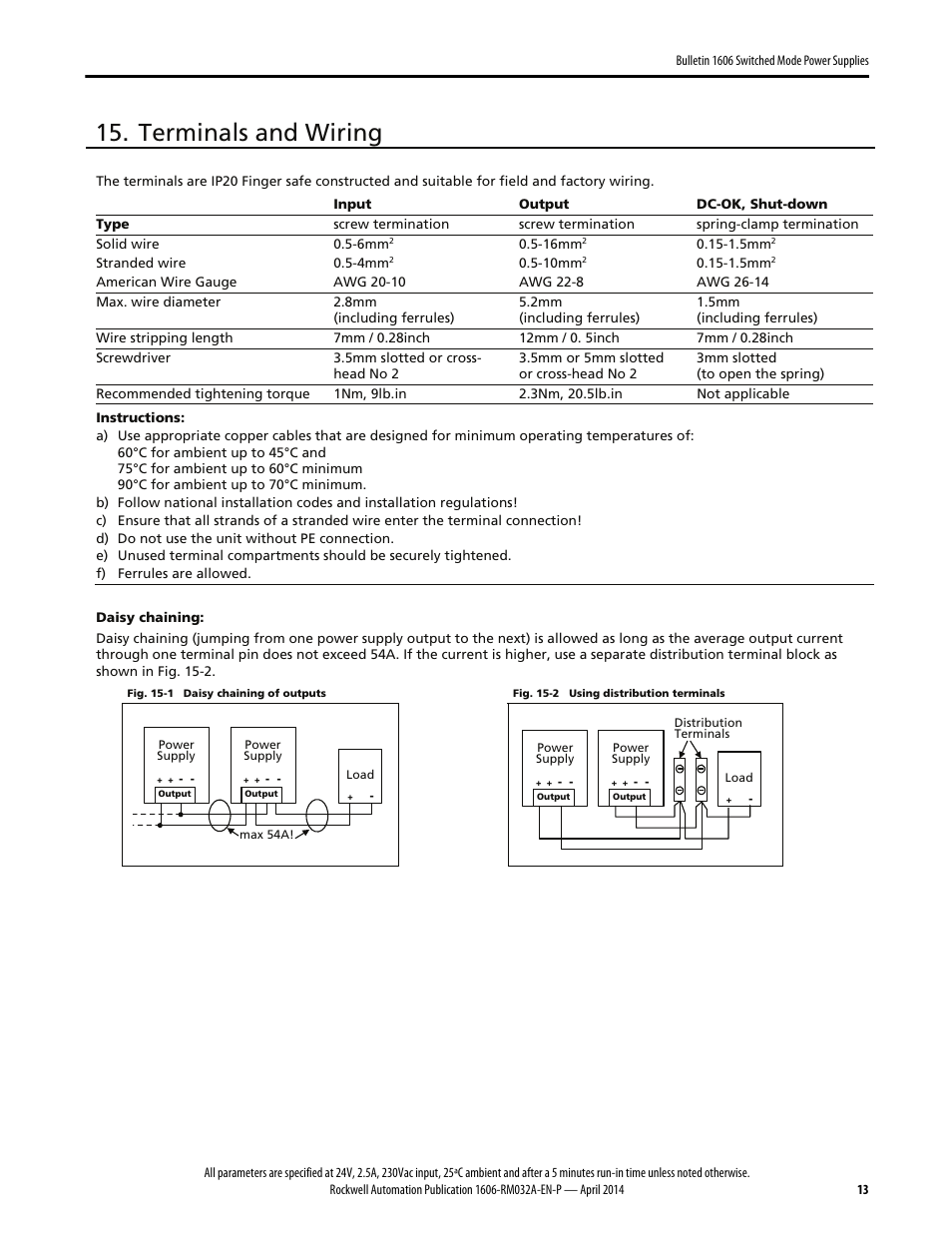 Terminals and wiring | Rockwell Automation 1606-XLS960F-3 Power Supply Reference Manual User Manual | Page 13 / 28