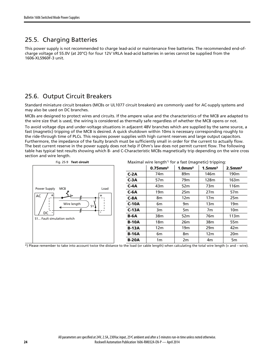 Charging batteries, Output circuit breakers | Rockwell Automation 1606-XLS960F-3 Power Supply Reference Manual User Manual | Page 24 / 28