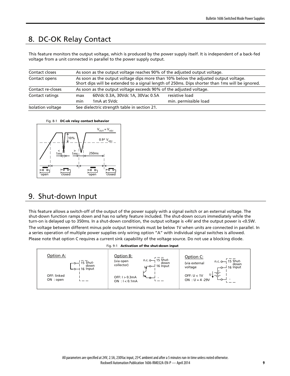 Dc-ok relay contact, Shut-down input | Rockwell Automation 1606-XLS960F-3 Power Supply Reference Manual User Manual | Page 9 / 28