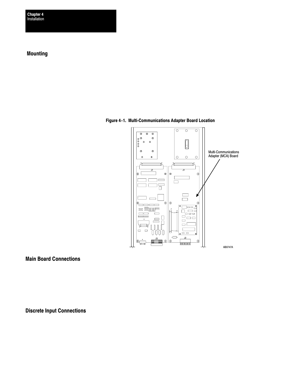 Mounting, Main board connections, Discrete input connections | Rockwell Automation 1395 Multi-Comm Hardware/Software User Manual | Page 77 / 147