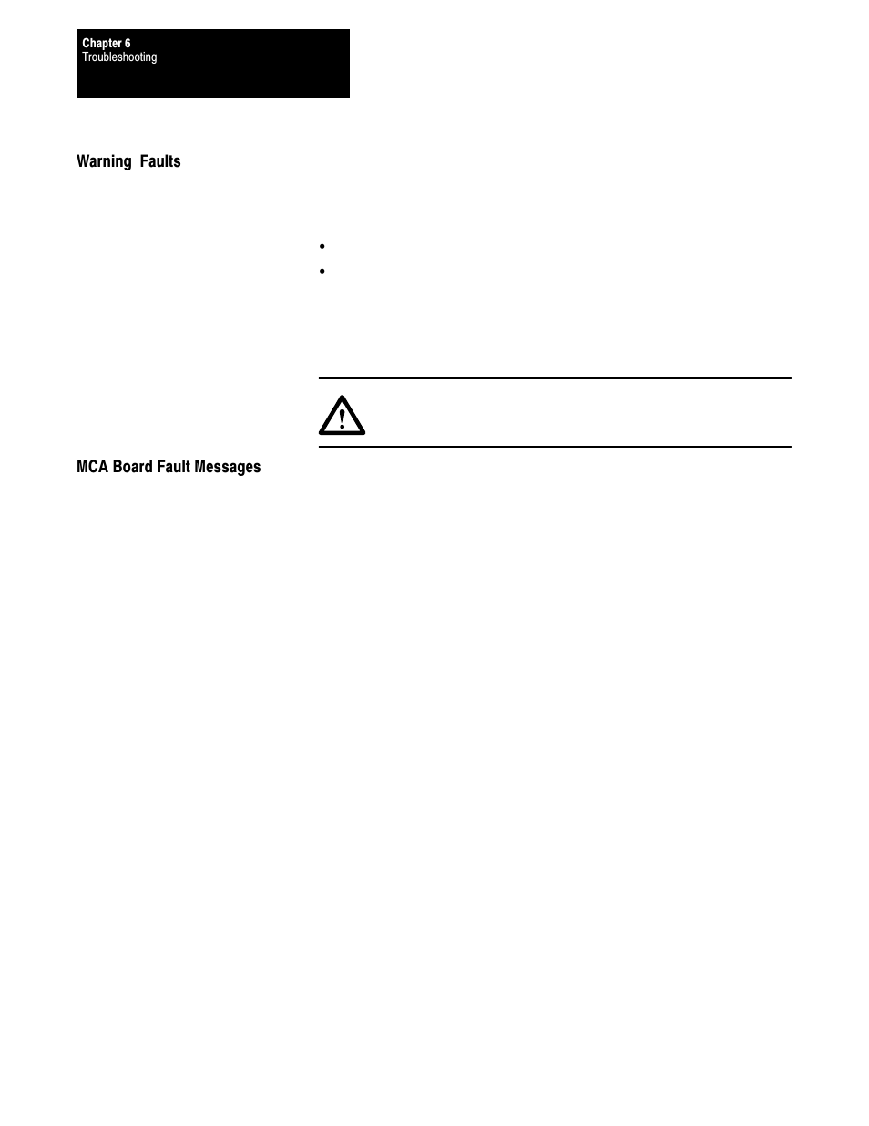 Warning faults, Mca board fault messages | Rockwell Automation 1395 Multi-Comm Hardware/Software User Manual | Page 90 / 147