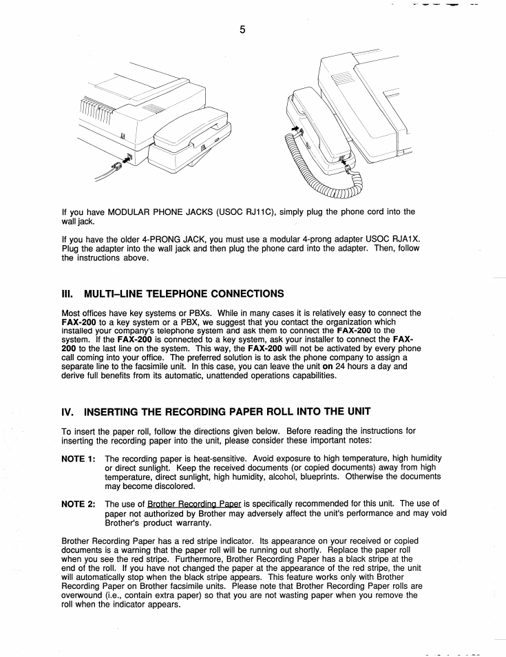 Iii. multi-line telephone connections | Brother FAX-200 User Manual | Page 14 / 52