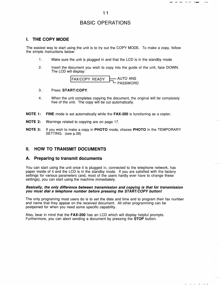 Basic operations | Brother FAX-200 User Manual | Page 20 / 52