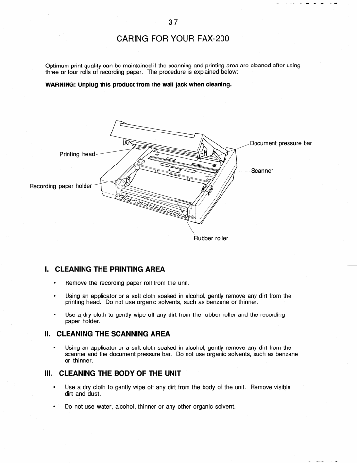 Caring for your fax-200 | Brother FAX-200 User Manual | Page 46 / 52